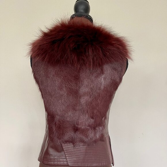 NWOT Burgundy Leather Vest Real Fox Fur S size - Picture 5 of 16